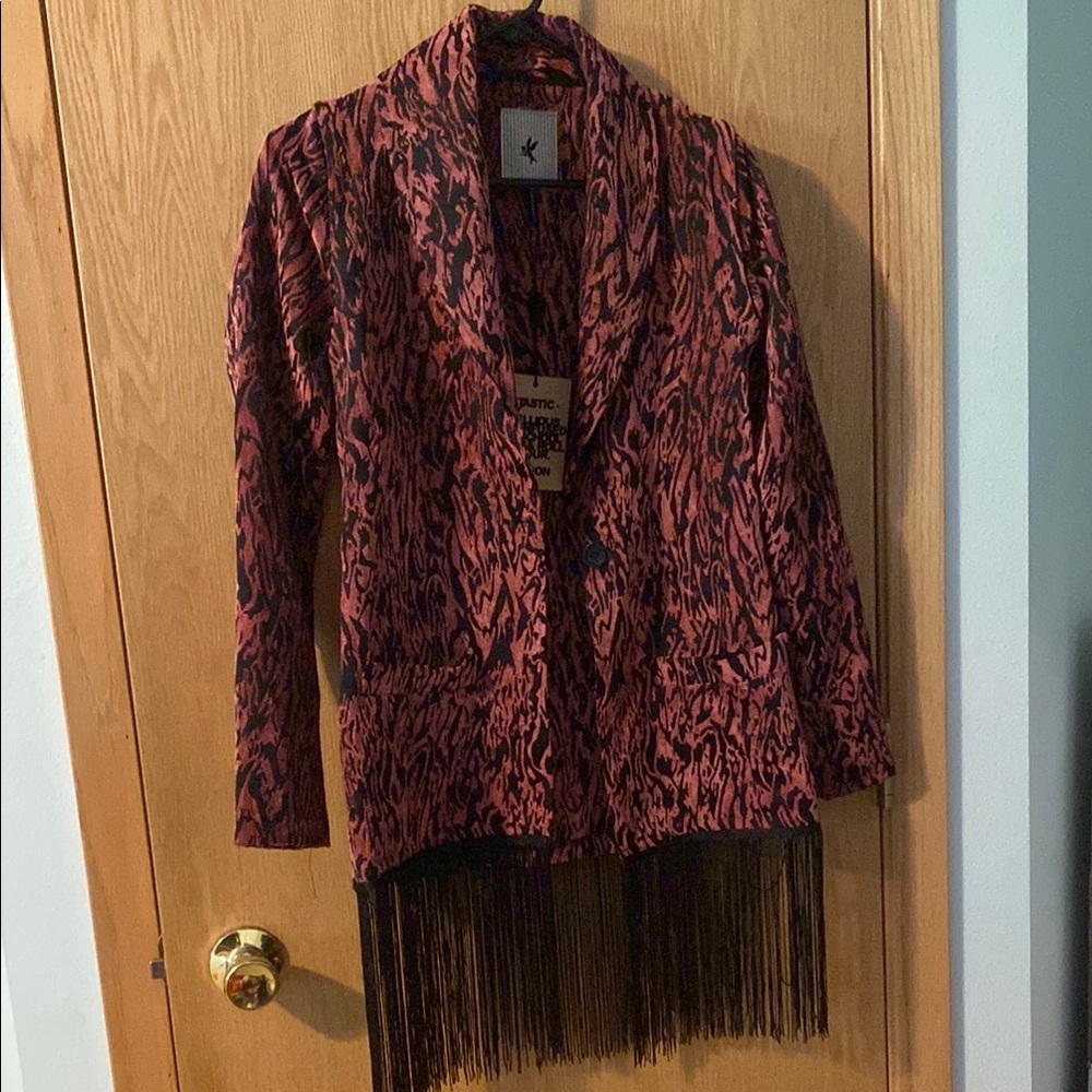 One Teaspoon Red and Black Blazer with Fringe